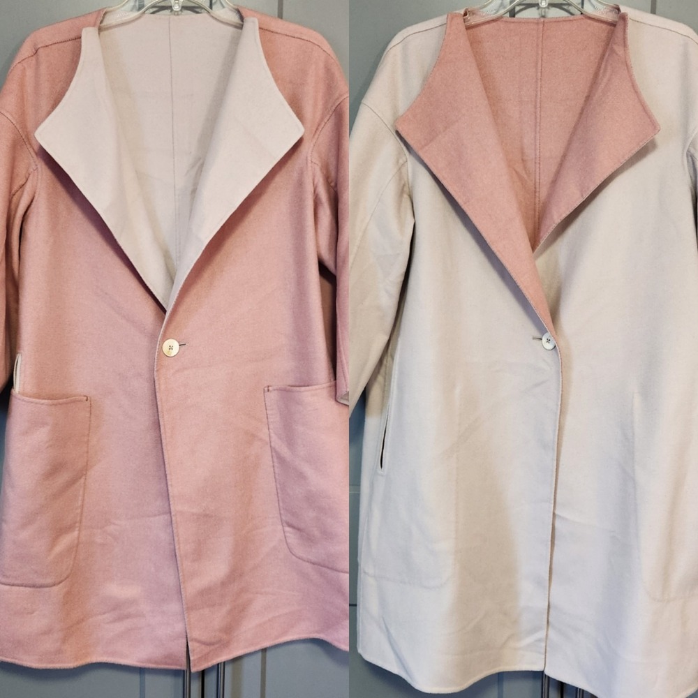 Jil Sander Women's Reversible Pink Off-White 100% Cashmere Coat Jacket 34 Italy